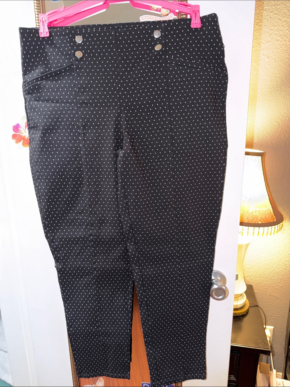 89th & Madison Black Polka Dot Slim Pants